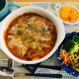 ワンタンの皮で豆腐と野菜とミートソースのラザニア